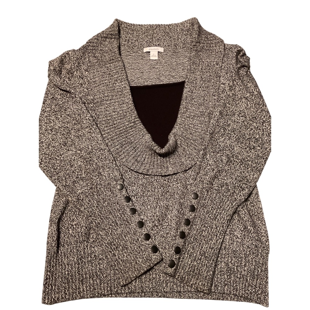 Dressbarn Black White Speckled Cowl Neck Button Detail Sweater Top Womens L